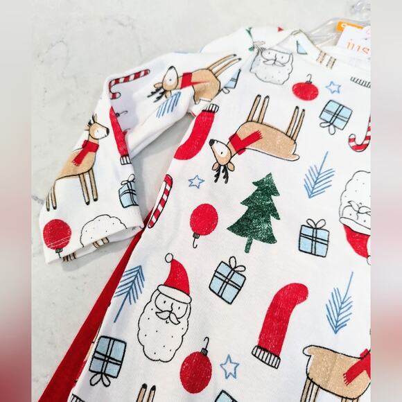 CARTER'S Christmas 2 Piece Set or Pajamas Reindeer Santa Trees Present 12 Mo - Picture 4 of 9